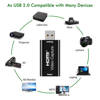 Κάρτα Mini Video Capture USB 2.0 HDMI Video Grabber Record Box για PS4 Παιχνίδι DVD βιντεοκάμερα Εγγραφή κάμερα HD Ζωντανή ροή