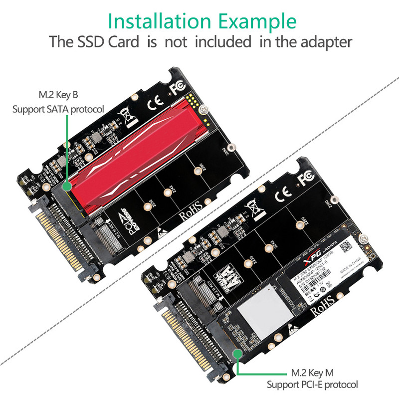 M.2 SSD į U2 adapteris 2 in 1 M2 NVMe SATA-Bus NGFF SSD į PCI-e U.2 SFF-8639 PCIe M2 adapterio keitiklis staliniams kompiuteriams