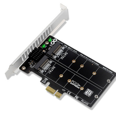 PH58 2 X M2 SATA į PCIE adapterio kortelė dvigubo disko ekrano kortelė RAID skirstytuvo išplėtimo plokštė Pcie X1 į NGFF M2 SATA SSD
