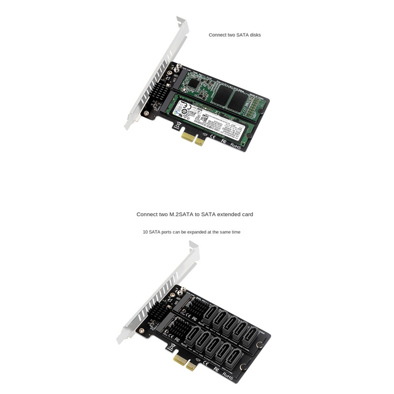 PH58 2 X M2 SATA į PCIE adapterio kortelė dvigubo disko ekrano kortelė RAID skirstytuvo išplėtimo plokštė Pcie X1 į NGFF M2 SATA SSD