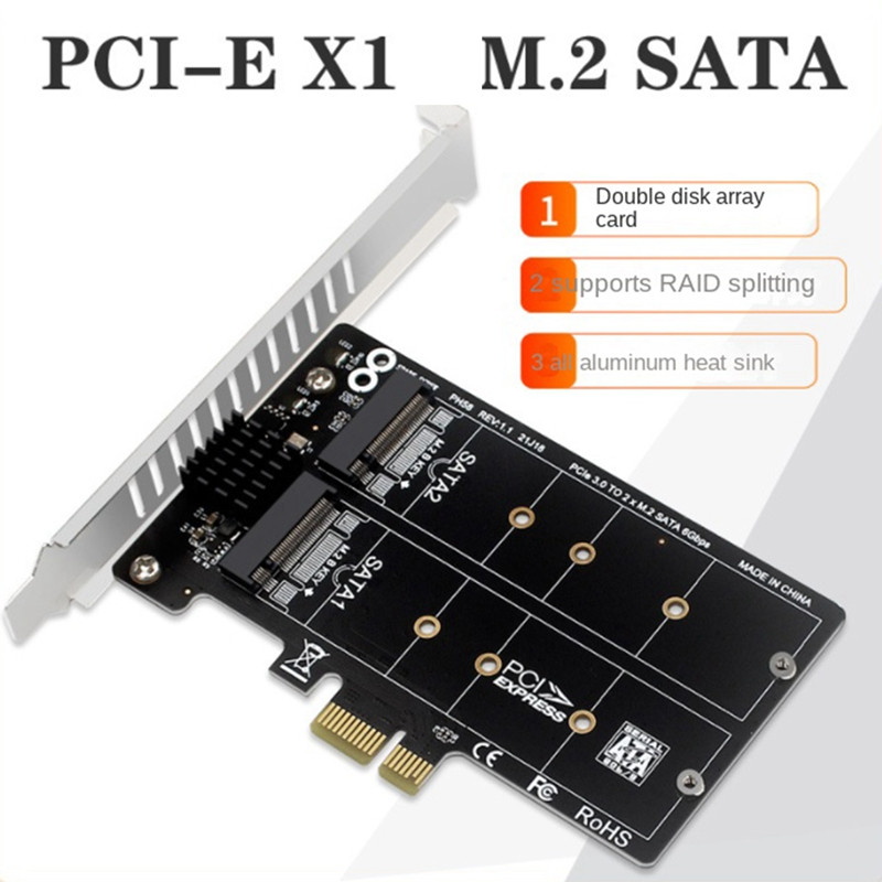 PH58 2 X M2 SATA į PCIE adapterio kortelė dvigubo disko ekrano kortelė RAID skirstytuvo išplėtimo plokštė Pcie X1 į NGFF M2 SATA SSD