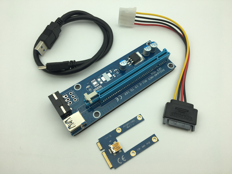 Mini PCIE Riser kortelė PCI-E PCI Express 1x–16x USB 3.0 kabelis SATA į 4Pin IDE Molex maitinimo šaltinis, skirtas BTC Miner Machine Mining