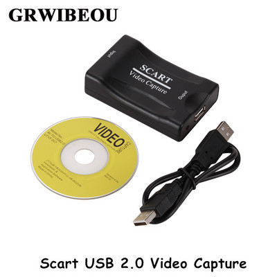 Grwibeou Video Capture Card USB 2.0 Scart Video Grabber Record Box за PS4 игра DVD видеокамера Камера Запис Поточно предаване на живо