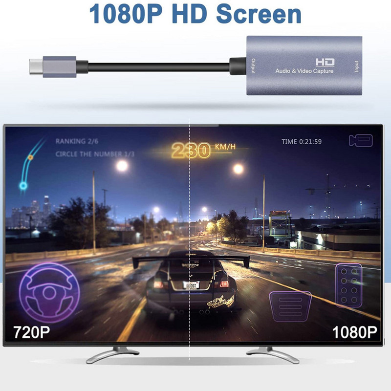 4K video tveršanas kartes sargspraudņa adapteris, ar C tipa USB saderīgs ar HDMI saderīgs Grabber Record Box spēļu kameras ierakstīšanai tiešraides straumēšanai