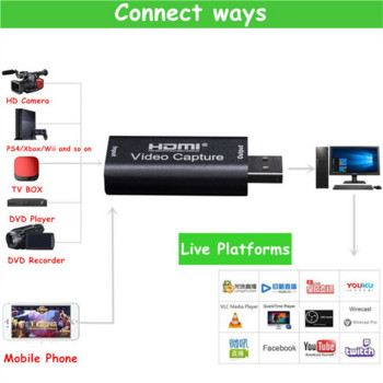 USB 2.0 карта за заснемане на видео 4K Hdmi-съвместим видео граббер Кутия за стрийминг на живо Opname за PS4 Xbox Telefoon игра Dvd Hd камера