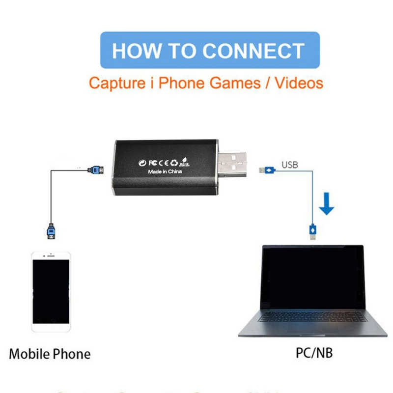 Mini hordozható videorögzítő kártya USB2.0 HDMI-kompatibilis Video Grabber Record Box USB játékrögzítő dongle kamerához