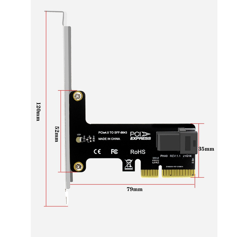 SFF 8643 To Pcie 3.0 4X/8X Adapter Card 2 U.2 Port Card Nvme SSD Converter Merevlemez bővítőkártya asztali számítógéphez