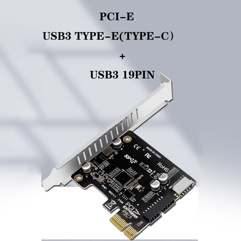 PCI-E – USB 3.0 bővítőkártya 5 Gpbs E típusú PCI Express kártya 19/20 tűs fejléc C típusú előlapra szerelhető adapterhez
