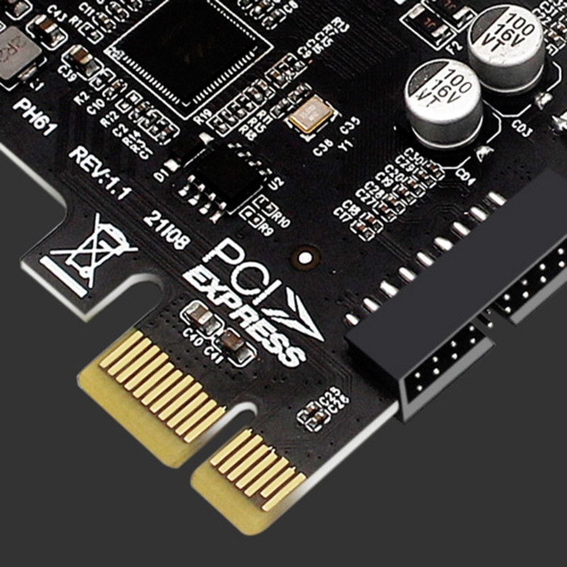 PCI-E – USB 3.0 bővítőkártya 5 Gpbs E típusú PCI Express kártya 19/20 tűs fejléc C típusú előlapra szerelhető adapterhez