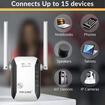 PIXLINK 2.4G ασύρματος επαναλήπτης Wi-Fi 300Mbps Επέκταση δρομολογητή Wi-Fi δικτύου 4G Ενισχυτής σήματος 2 Ενισχυτής κεραίας Σημείο πρόσβασης