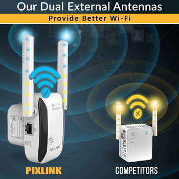 Оригинален PIXLINK WiFi Router\'s Amplifier Pro 300Mbps Network Expander Repeater Power Extender Roteador 2 Antenna Home Office