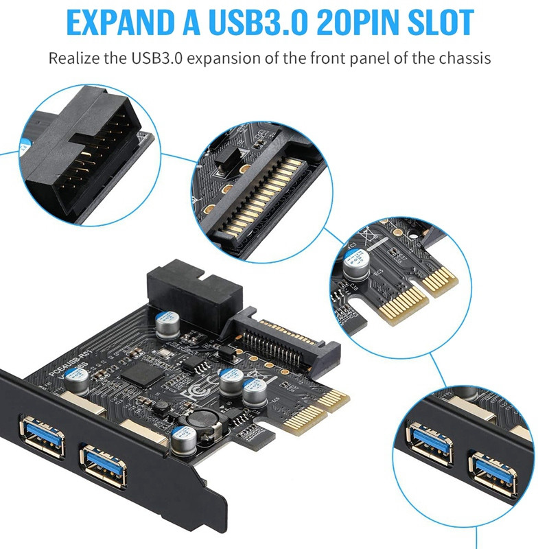 1 Állítsa be a PCI-E-t USB 3.2 Gen 1 adapterkártyára 5 Gbps PCI Express (Pcie) bővítőkártya USB3.0 hub PCI Express kártya