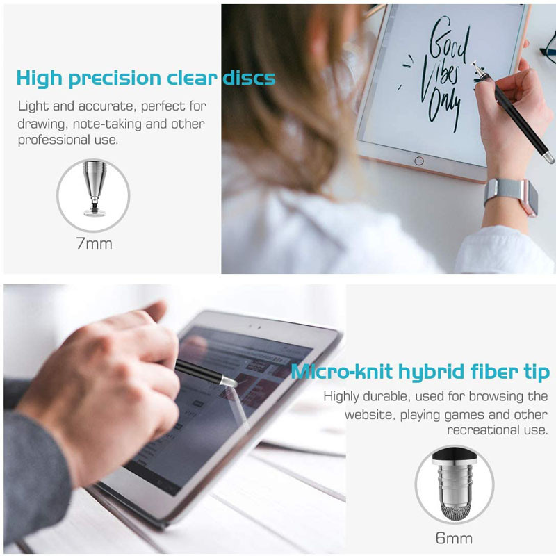 Universal 2 în 1 Disc de precizie Vârf din fibră Stylus Pen Tabletă Ecran capacitiv Caneta Touch Pen pentru telefon mobil Android Smart