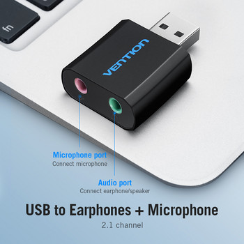 Κάρτα ήχου εξαερισμού USB Διεπαφή ήχου USB Εξωτερική 3,5 mm Προσαρμογέας ήχου μικροφώνου Κάρτα ήχου για φορητό υπολογιστή PS4 Ακουστικά Κάρτα ήχου