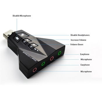 Домакински външен виртуален USB7.1 3D звуков адаптер за аудио карта, двоен микрофон, двоен аудио интерфейс, изход, независима звукова карта
