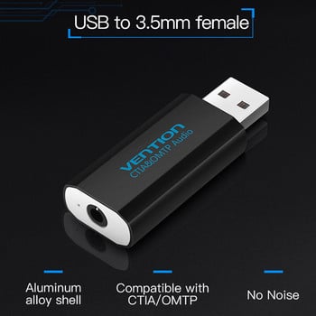 Външна звукова карта Vention USB към 3,5 мм жак за слушалки 3,5 мм USB адаптер Аудио карта за звукова карта на преносим компютър