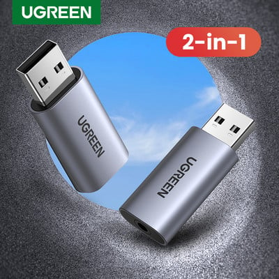 UGREEN skaņas kartes USB līdz 3,5 mm audio interfeisa adapteris austiņu mikrofonam personālajam datoram, klēpjdatoram PS5/4 TRRS(CTIA/OMTP) alumīnija metāla apvalks