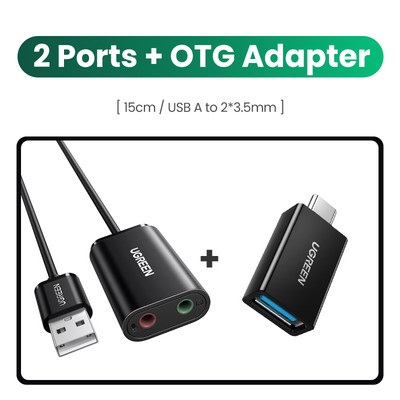UGREEN helikaart väline 3,5 mm USB-adapter USB-mikrofoni kõlari heliliides PS4 sülearvuti USB-helikaardi jaoks