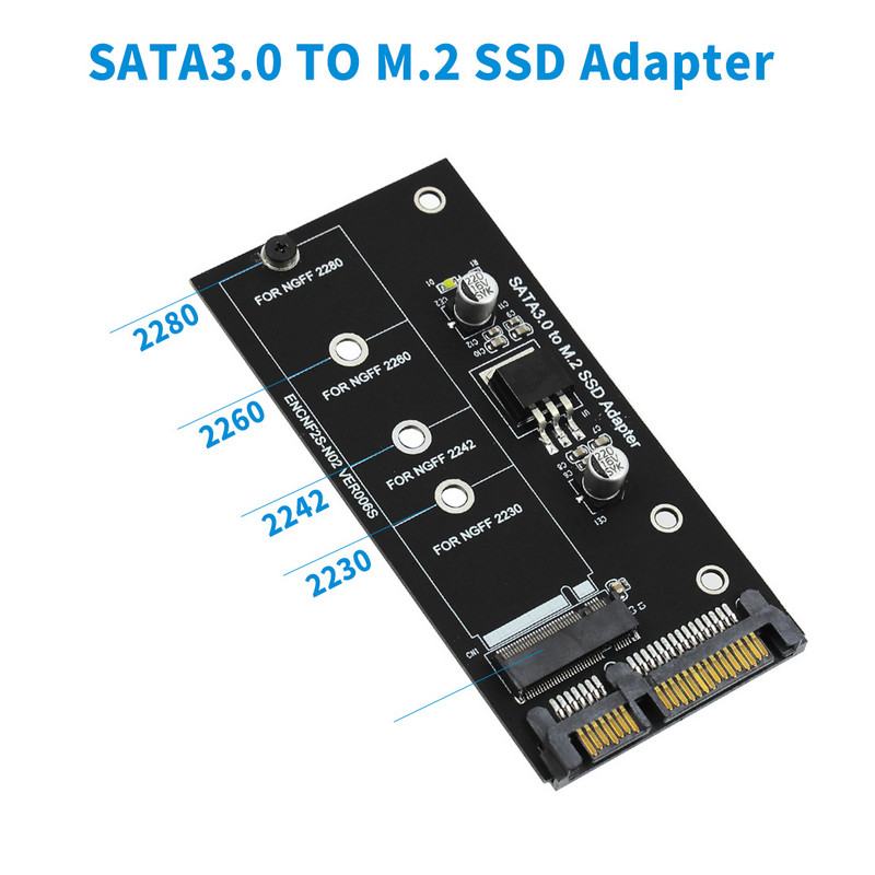 M.2 SATA-adapteri tõsteseade M2-SATA-adapter M.2-SATA-adapter M.2 NGFF-muundur 2,5-tolline SATA3-kaart B võti 2230-2280 M2 SSD-le