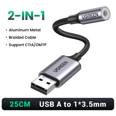 UGREEN USB zvučna kartica Audio sučelje USB zvučna kartica za prijenosno računalo PS4 Slušalica Mikrofon Audio kartica USB vanjska zvučna kartica