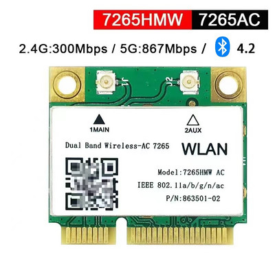 1200Mbps vezeték nélküli 7265AC Half Mini PCI-E Wifi kártya Bluetooth 4.2 802.11ac 7265HMW Dual Band 2.4G 5Ghz adapter laptophoz