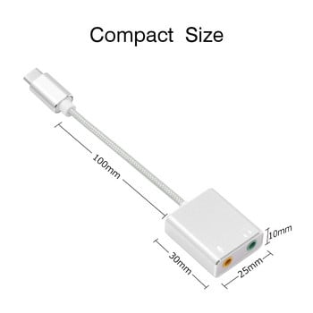 USB Type-C Εξωτερικός προσαρμογέας κάρτας ήχου Κάρτα ήχου USB-C σε υποδοχή 3,5 mm Μικρόφωνο ακουστικών για φορητό υπολογιστή Macbook Pro