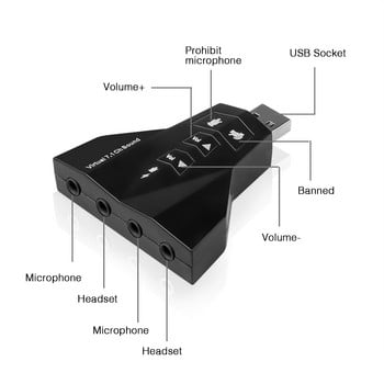 kebidu External Virtual 7.1 USB 3D Sound Card Audio Adapter Μετατροπέας καναλιών Φορητός υπολογιστής για Macbook Δύο MIC / ακουστικά