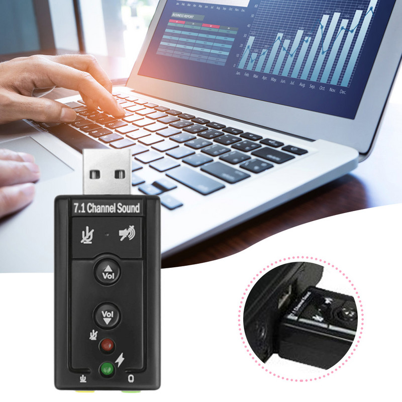 NAUJA 7.1 garso plokštė 3D stereo USB garso adapteris prie 3,5 mm išorinės garso plokštės, skirtas Windows XP/2000/Vista/7 nešiojamam kompiuteriui