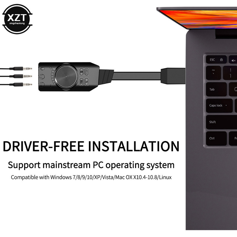 7.1 kanalo išorinė USB kompiuterinių žaidimų garso plokštė, skirta PUBG žaidimams, išorinė garso plokštė 3,5 mm USB adapteris Plug and Play Black