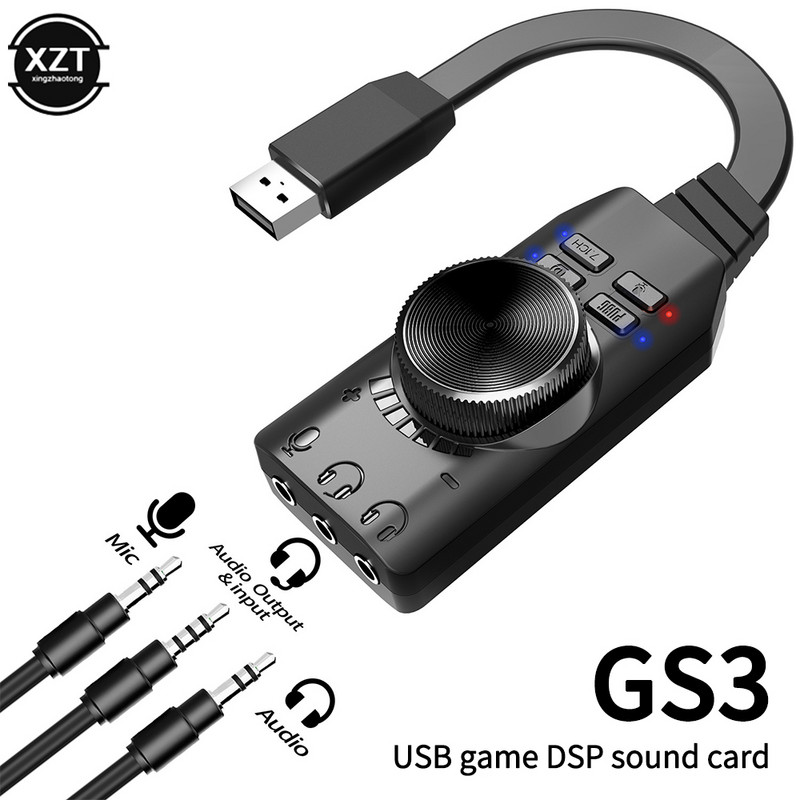 7.1 kanalo išorinė USB kompiuterinių žaidimų garso plokštė, skirta PUBG žaidimams, išorinė garso plokštė 3,5 mm USB adapteris Plug and Play Black
