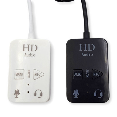 2 в 1 виртуална 7.1 канална HD звукова карта Външен 3,5 mm USB кабел с независими бутони Стерео слушалки Микрофонен аудио адаптер