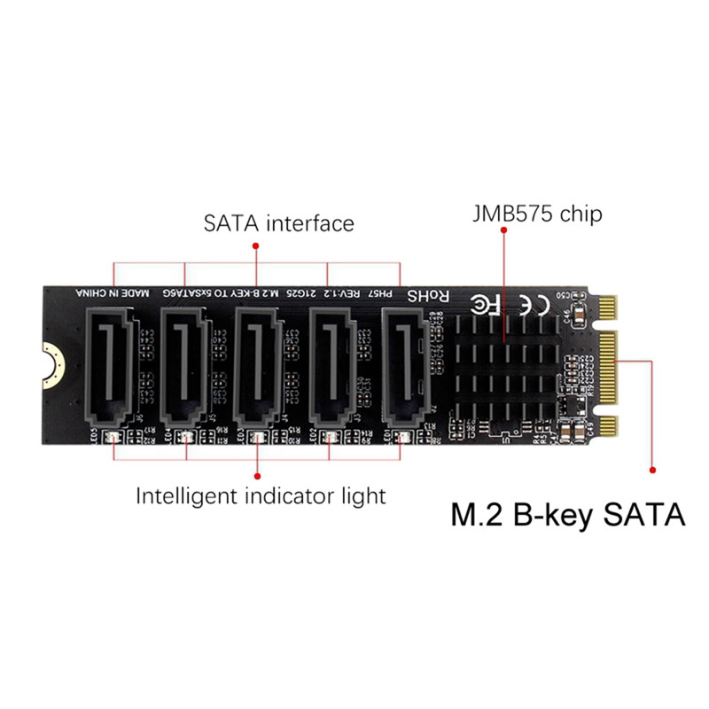 M.2 NGFF B-Key Sata to SATA 5 Port Expansion Card 6Gbps Expansion Card JMB575 Chipset Suport SSD și HDD
