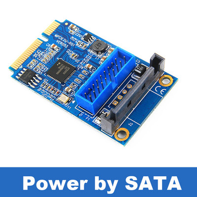 Mini PCIe 20 Pin USB 3.0 alaplap fejléc csatlakozó adapter kártya, Mini PCI-e 2 port USB3 bővítő SATA, Molex 4 Pin táp