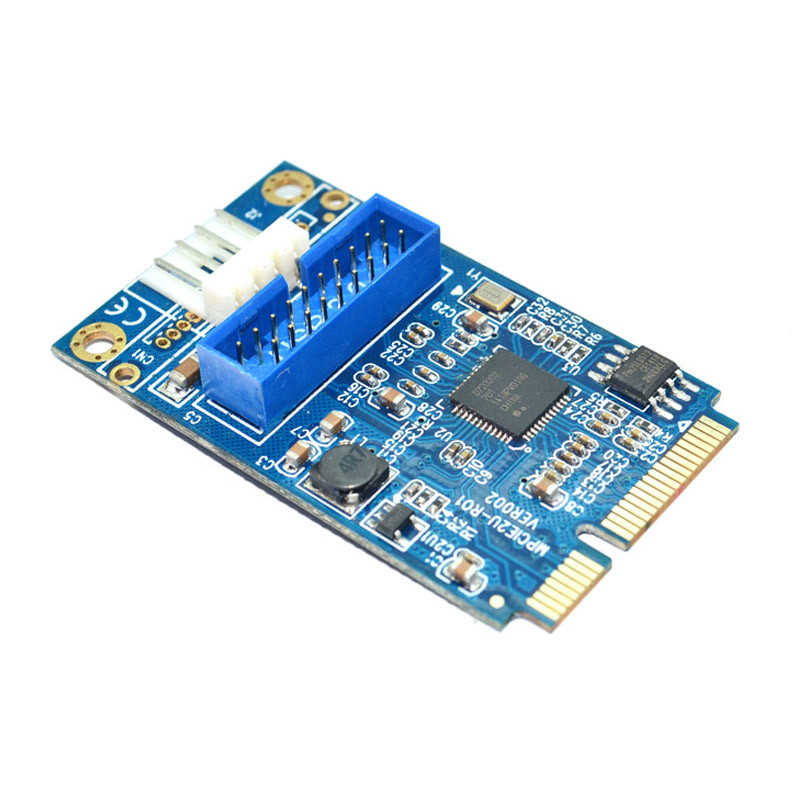 Mini PCIe 20 Pin USB 3.0 alaplap fejléc csatlakozó adapter kártya, Mini PCI-e 2 port USB3 bővítő SATA, Molex 4 Pin táp
