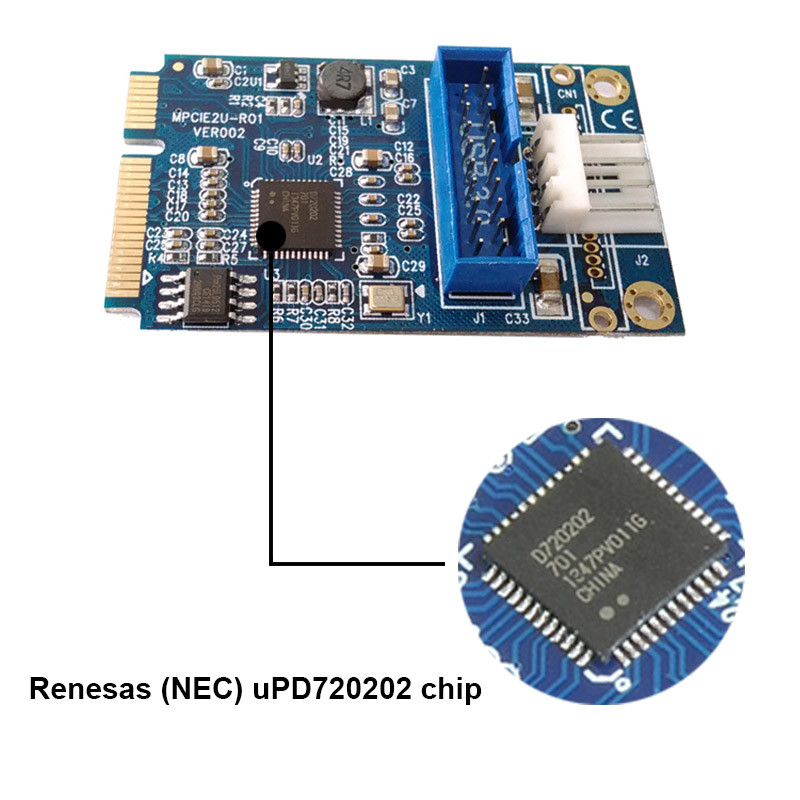 Mini PCIe 20 Pin USB 3.0 alaplap fejléc csatlakozó adapter kártya, Mini PCI-e 2 port USB3 bővítő SATA, Molex 4 Pin táp