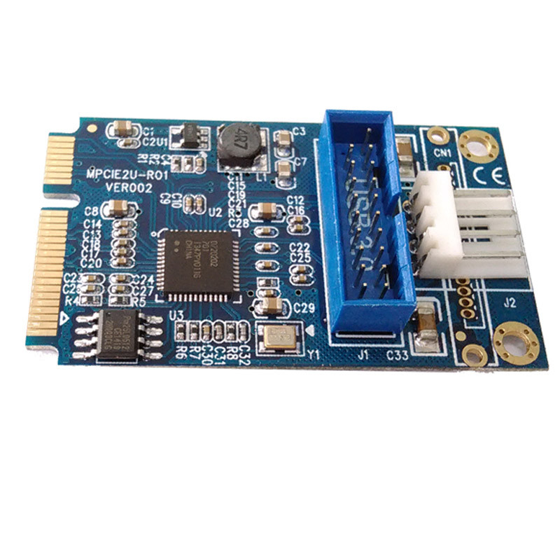 Mini PCIe 20 Pin USB 3.0 alaplap fejléc csatlakozó adapter kártya, Mini PCI-e 2 port USB3 bővítő SATA, Molex 4 Pin táp