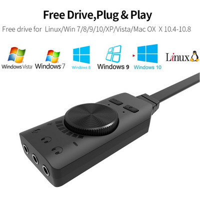 GS3 virtuaalne 7.1 kanaliga helikaardi adapter, USB-heli 3,5 mm peakomplekt sülearvuti Dropship jaoks