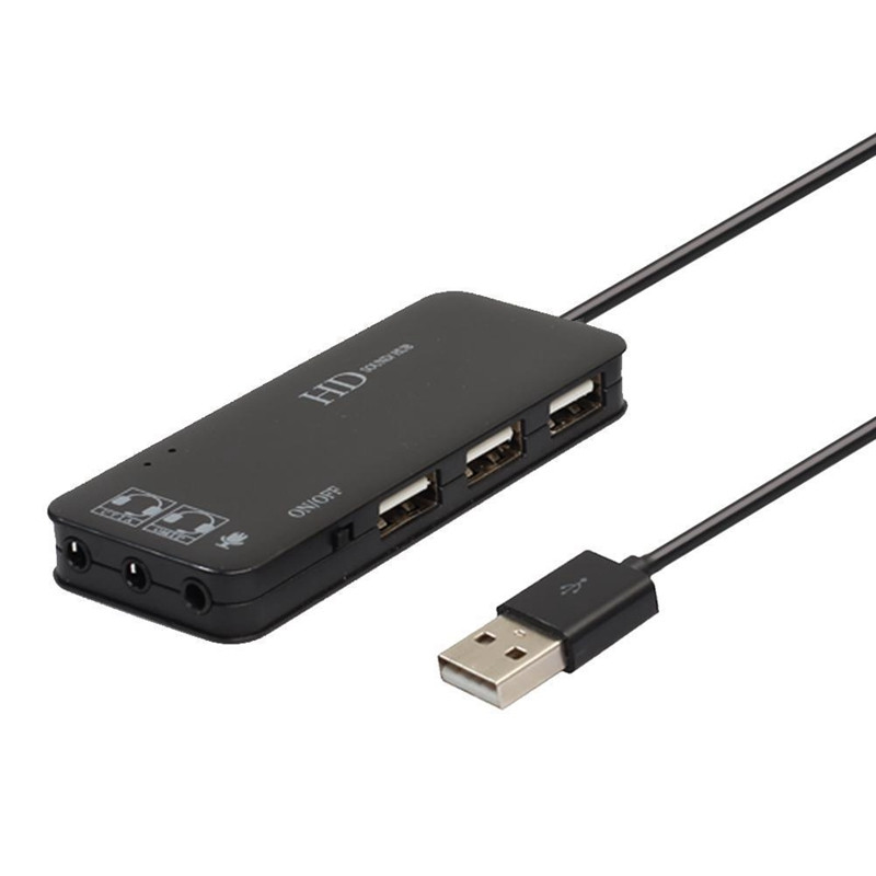 ÚJ-3 portos USB 2.0 hub külső 7.1 csatornás hangkártya fejhallgató mikrofon adapter PC-hez