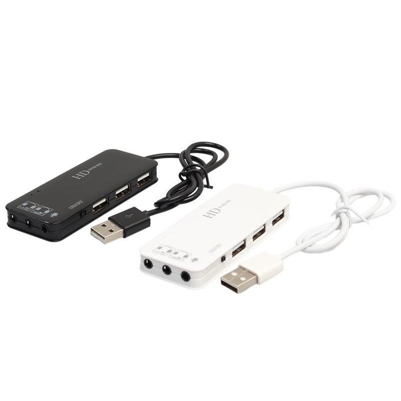 ÚJ-3 portos USB 2.0 hub külső 7.1 csatornás hangkártya fejhallgató mikrofon adapter PC-hez