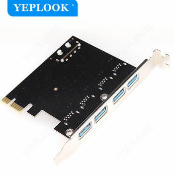 PCIe 1x към 4 порта USB3.0 разширителна карта 4-пинов захранващ конектор PCI Express адаптер USB 3.0 хъб Високоскоростен 5Gbps Чипсет NEC720201
