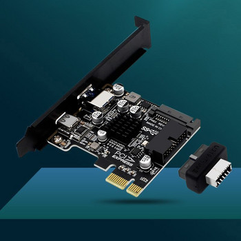 2 порта PCI-E 1X към USB 3.0 A Тип C Разширителна карта отпред Тип E 19P/20P Конектор 5Gbps Пълна скорост на предаване