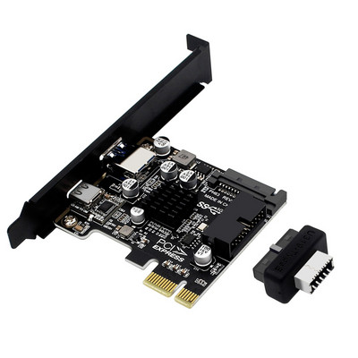2 portos PCI-E 1X - USB 3.0 A Type C bővítőkártya előlapi E típusú 19P/20P csatlakozó 5Gbps teljes sebességű átvitel