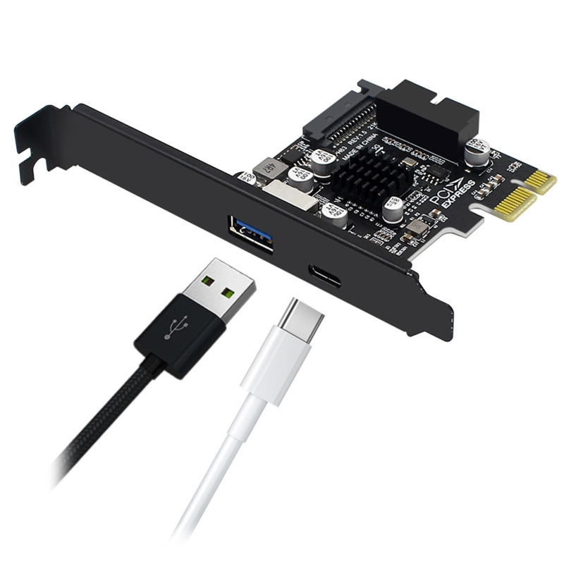 2 portos PCI-E 1X - USB 3.0 A Type C bővítőkártya előlapi E típusú 19P/20P csatlakozó 5Gbps teljes sebességű átvitel