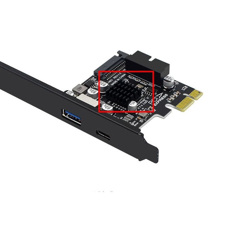 2 portos PCI-E 1X - USB 3.0 A Type C bővítőkártya előlapi E típusú 19P/20P csatlakozó 5Gbps teljes sebességű átvitel