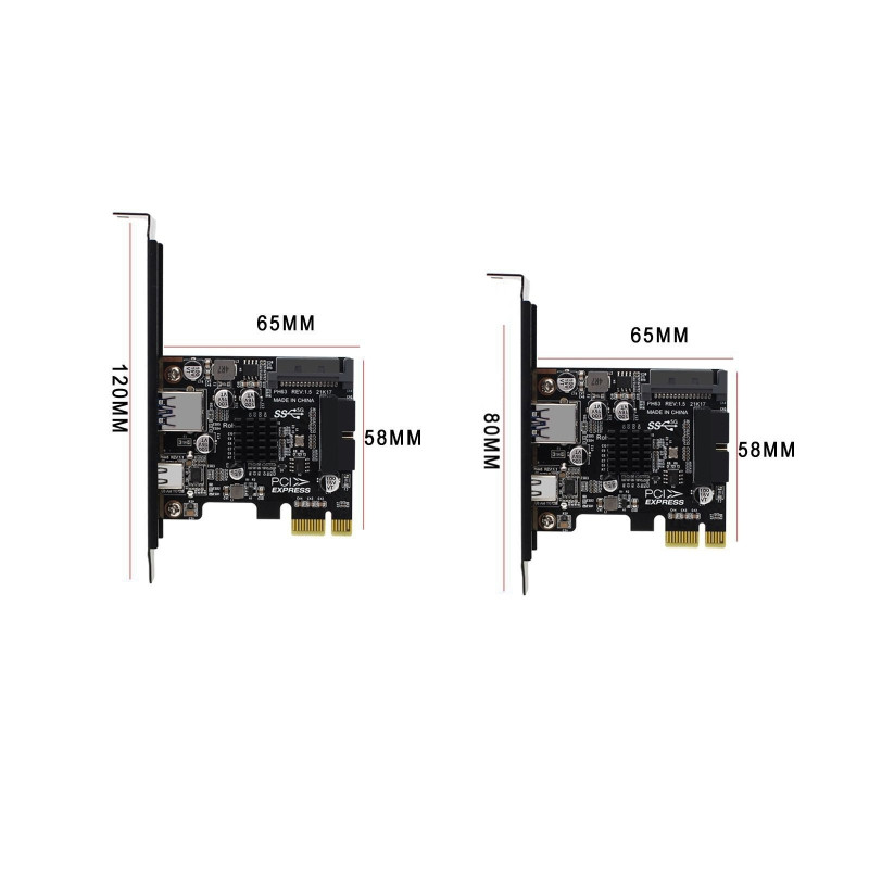 2 portos PCI-E 1X - USB 3.0 A Type C bővítőkártya előlapi E típusú 19P/20P csatlakozó 5Gbps teljes sebességű átvitel