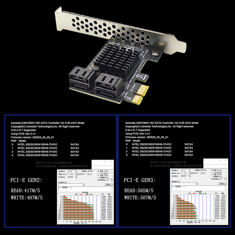 4 porta SATA III PCIe kartica za proširenje 6Gbps SATA 3.0 na PCI-e 1X kartica kontrolera PCI Express adapter pretvarač podrška X4 X8 X16