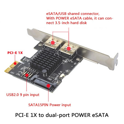 2022-es új asztali pci-e a Power eSATA+USB bővítőkártya 6G adapterkártya merevlemez PESATA kompatibilis a PCI-Express v2.0-val
