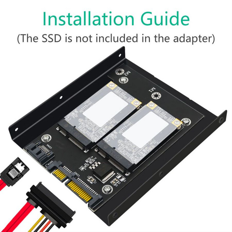 Frissítse a Dual mSATA SSD verzióját Dual SATA3 6Gbps konverter adapterkártyára 3,5 hüvelykes merevlemez-tartóval/teljes magasságú profiltartóval