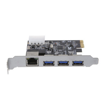 PCI-E σε εξωτερικές 3 θύρες USB 3.0 HUB + RJ-45 Gigabit Ethernet κάρτα δικτύου 1000Mbps Κάρτα ελεγκτή PCI Express USB3.0