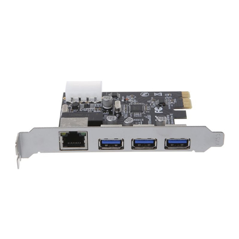 PCI-E uz ārējiem 3 portiem USB 3.0 centrmezgls + RJ-45 Gigabit Ethernet tīkla karte 1000Mbps PCI Express USB3.0 kontrollera karte